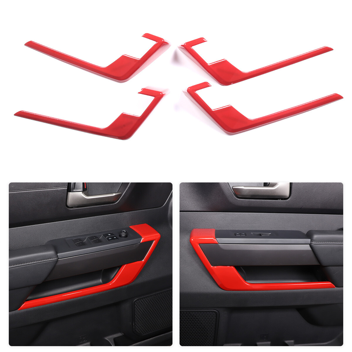 Red ABS 4-Door Glass Lift Bottom Frame Cover Trim  For Toyot Tundra 2022-2023