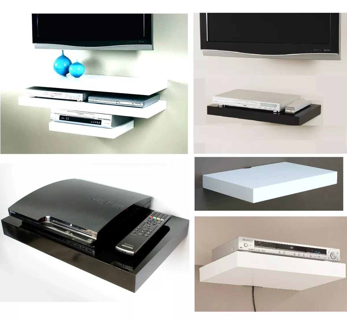 Floating Media Shelves Shelf For DVD SKY BOX TV AV Xbox Wall Mounted Kit Gloss