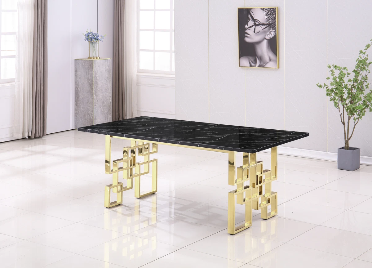 Contemporary Rectangular Marble Table 0.71 Top Gold Mirrored