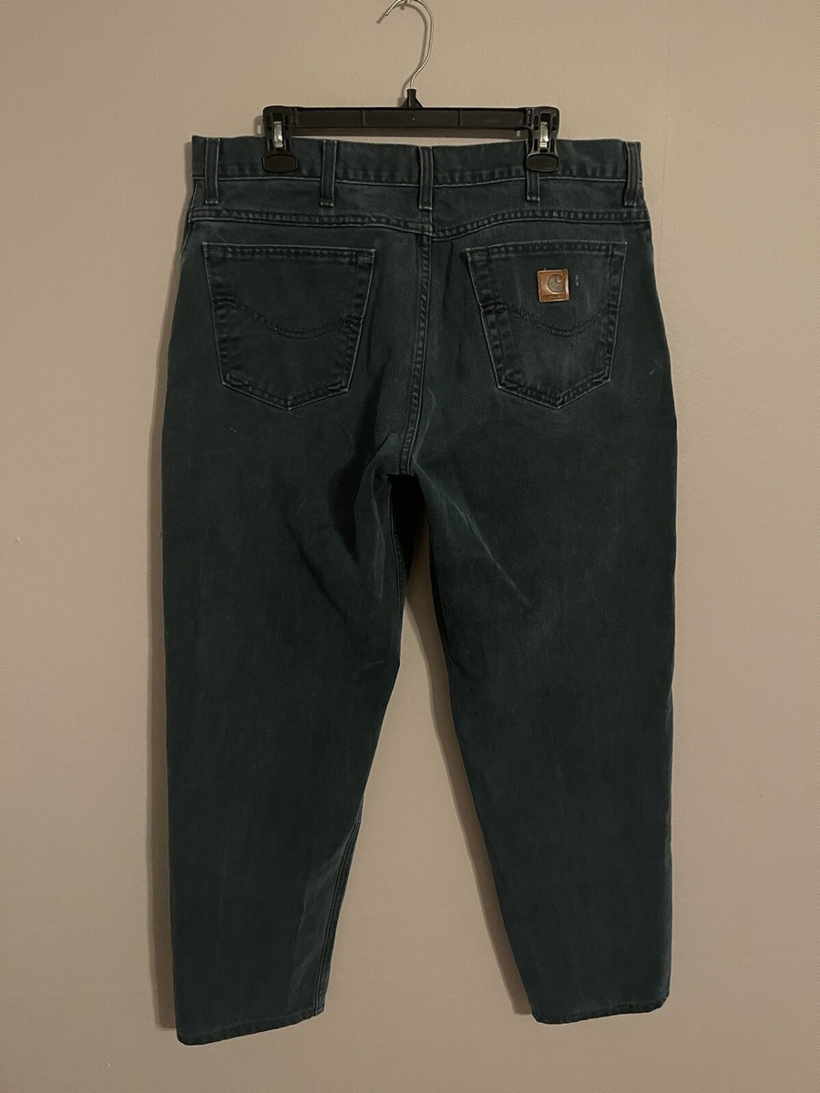 Vintage Carhartt Union Made in USA Forest Green Denim Work Jeans