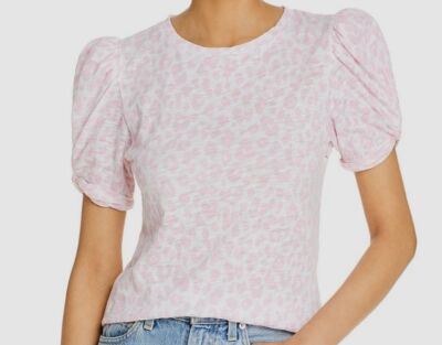 $130 Goldie Women's Pink Ruffled Leopard Print Sleeve Crew Neck Tee Top Size M