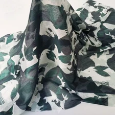 1yard X 1.4meter Deep Green Flower Beach Dress Fabric Natural Silk Linen Gauze 