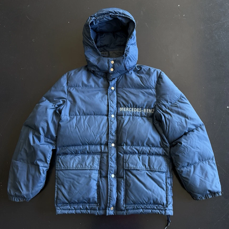 Chaqueta de plumón vintage Mercedes Benz trabajo años 80 chaqueta bolsillo F1 hombre talla mediana azul Foto 2 de 4