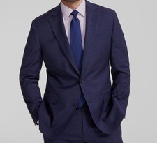 B by Brooks Brothers Men's Blue Wool Plaid Classic Jacket Suit Size 40R