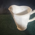 White Milk Glass Creamer Pitcher, Embossed Floral Pattern, Glossy Finish — photo 3