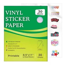 30 Sheets Printable Clear Sticker Paper for Inkjet Printer, Premium Vinyl Tra...