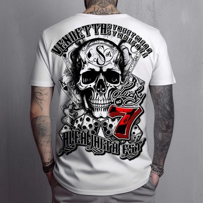 Vendetta Inc. Männer T Shirt Lucky 7 weiß VD-1278 - Skull Print - Shirt kurzarm