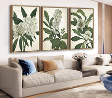 Framed Botanical Wall Art Set - White Flowers  Green Leaves 60" x 28