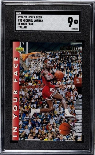 SGC 9 1992-93 UPPER DECK ITALIAN #33 MICHAEL JORDAN IN YOUR FACE CARD BULLS