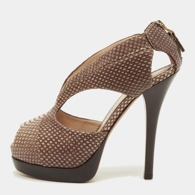Fendi Size 38 Beige Python Embossed Leather Open Toe Cut Out Booties