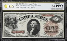 Fr. 30. 1880 $1 Legal Tender Note. PCGS Banknote Choice Uncirculated 63 PPQ.