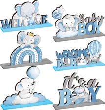 6 Pcs Gender Reveal Decor It's a Boy Baby Shower Decoration Blue Elephant Par...