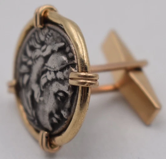 Alexander the great III AR Drachm 336-323 bc coin 14kt Gold cufflink - Image 2 of 4