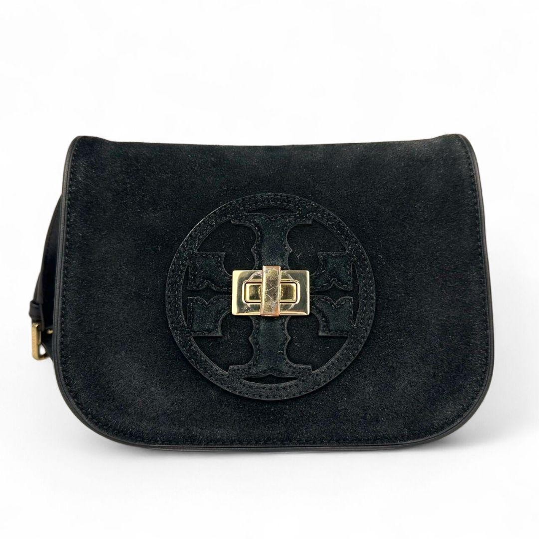 Tory Burch Shoulder Bag Flap Turnlock Suede Leather Black Women's From Japan thumbnail 16