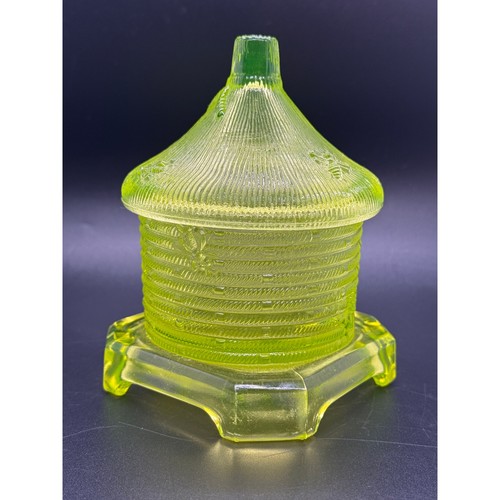 Vintage Boyd Vaseline Uranglas Bienenstock bedeckt Schale