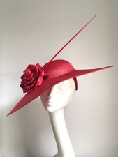 Red Rose Flower Saucer Disc Hat Fascinator Headpiece Hair Ascot Races Wedding