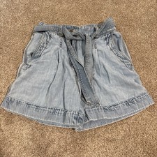 LOFT light wash Womens Paperbag Denim Shorts Size 0 High Waisted Belted Cotton
