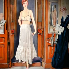 Edwardian Cotton Skirt Petticoat Lace Ruffles Antique Original 1900s Vintage