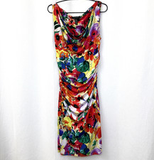 Lauren Ralph Lauren Sleeveless Multicolor Floral Cowl Neck Ruched Sheath Size 8
