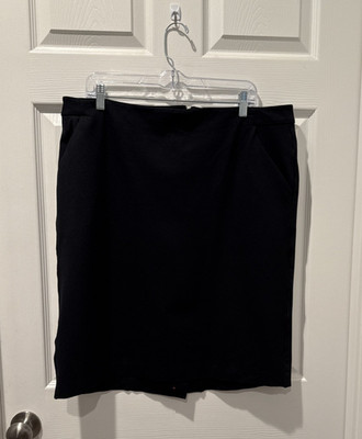 A New Day Black Pencil Skirt With Silver Back Zipper Stretch Rayon Blend Size 18