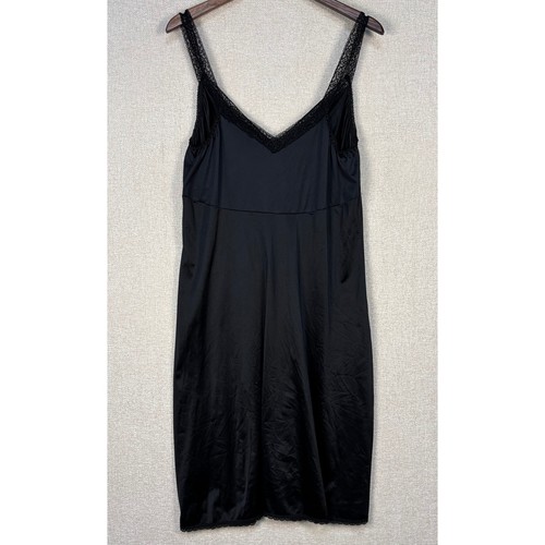 Cabernet Nachthemd XL schwarz Spitzenbesatz Full Slip ärmellos Nylon Dessous XL - Bild 2 von 8