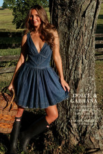 Dolce & Gabbana D&G Open-Back Blue Cotton Denim Flared Designer Dress IT38