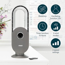 Princess Fan Oscillating Bladeless Cooling LED Remote Control 3 Speed (H)67.5cm