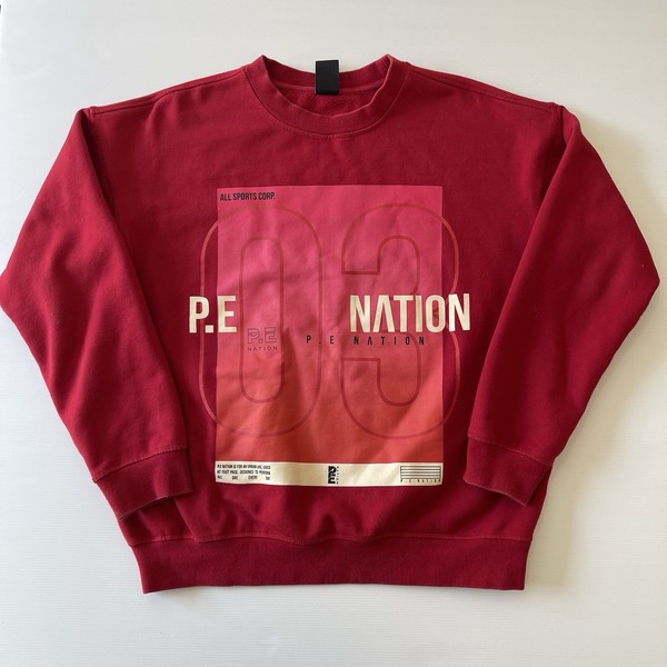 P.E Nation Womens Jumper Medium Red Cotton Graphic Crew Neck Pullover Sweater
