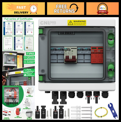 2 String Solar PV Combiner Box IP65, 2 in 1 Out, DC500V, 32A Circuit Breaker, Su