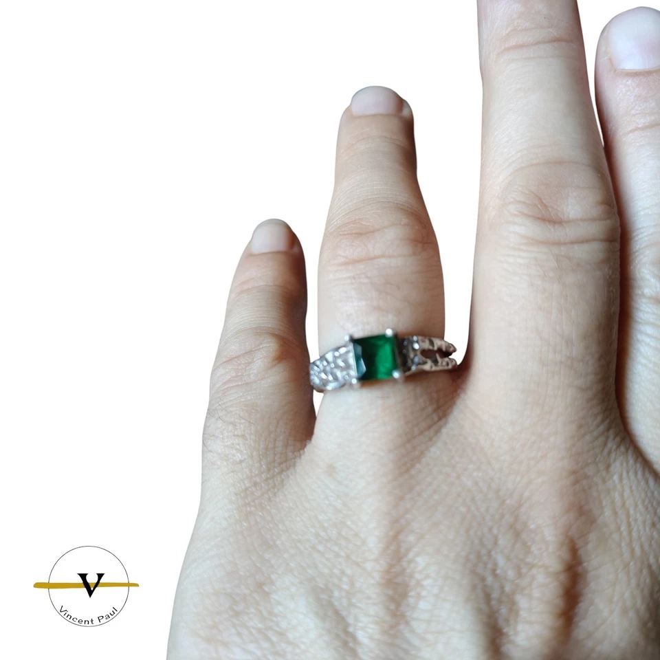 ANELLO DONNA ARGENTO 925 SOLITARIO PIETRA SMERALDO VERDE RETTANGOLARE ViP - Immagine 2 di 4