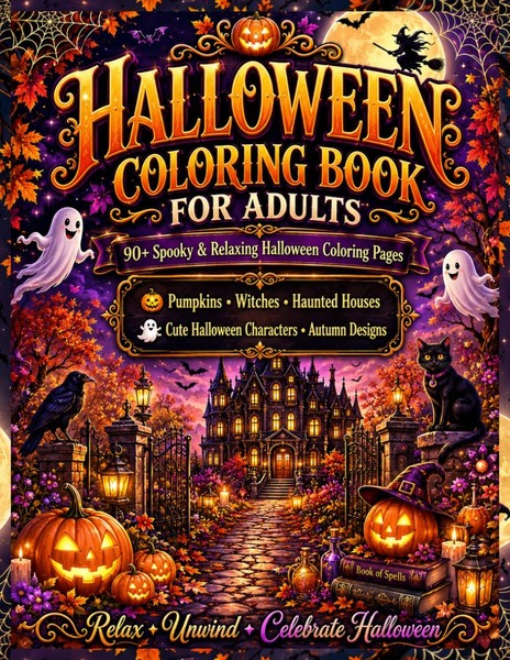 Halloween Malbuch FüR Erwachsene, 90+ Seiten, KüRbisse, Hexen, Gruselig-image