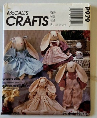 Stuffed Country Bunny 3 Sizes McCalls Sewing Pattern 3760 w/Clothes UNCUT 1989