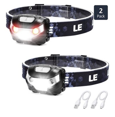 Lighting EVER LED Headlamp Rechargeable 2 Packs - Super Bright Head Lamp 5 Modes