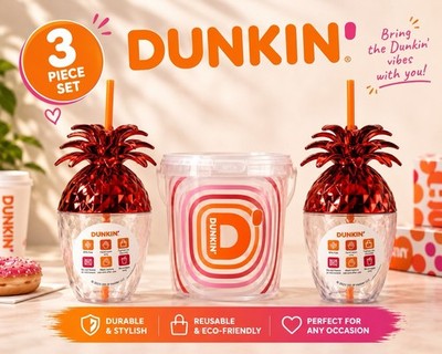 New Limited Edition 2026 Dunkin' Donuts 2x Pineapple Cups & Bucket Bundle