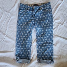 Mini Boden Girls Floral Print Jeans Blue Adjustable Waist Size 12