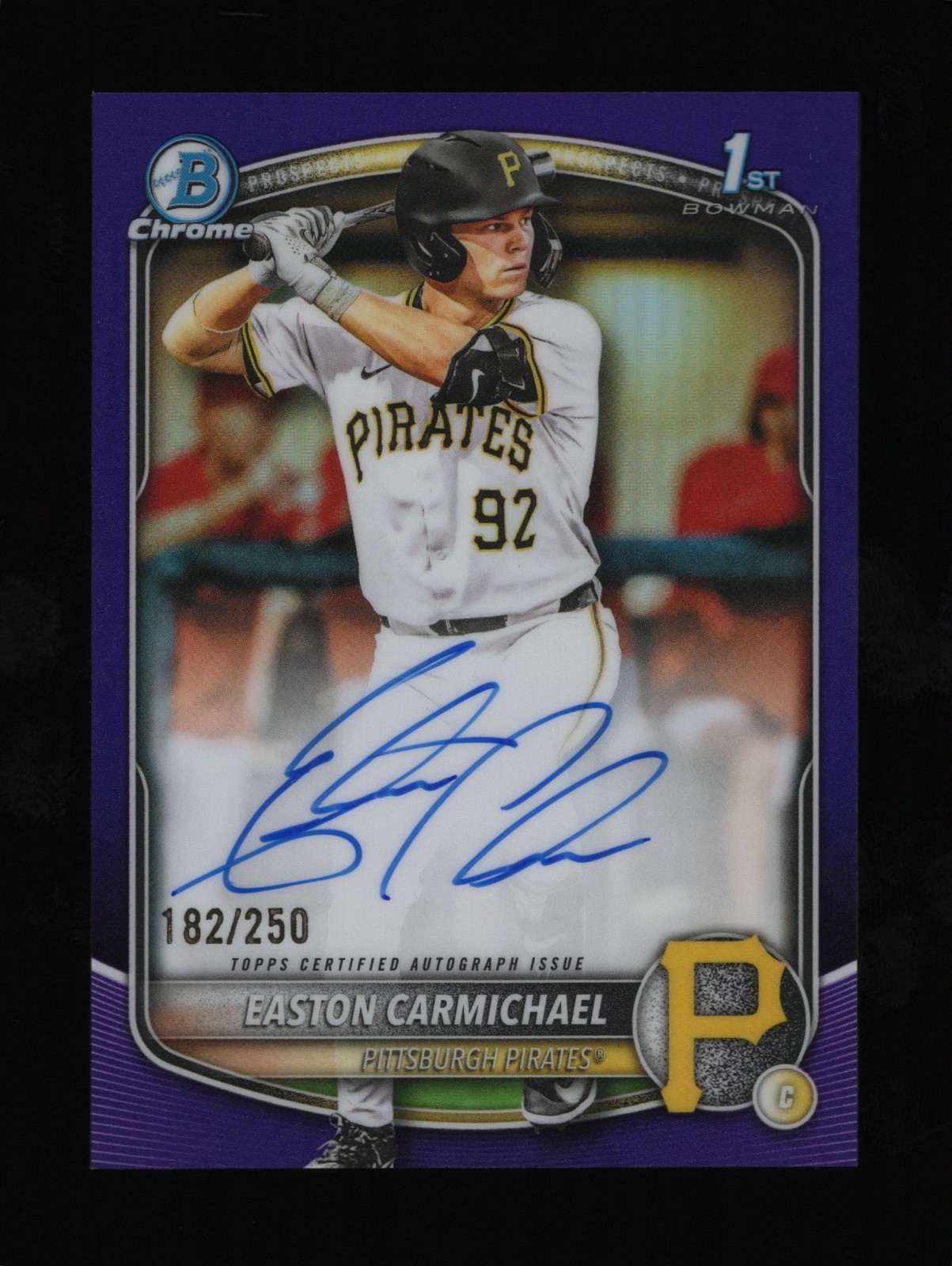 2025 Bowman Draft Chrome True Purple Easton Carmichael Auto /250 Pirates
