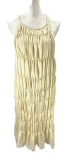 Jewelobe Women Dress Spaghetti Strap Beige Long Dress One Size Runched