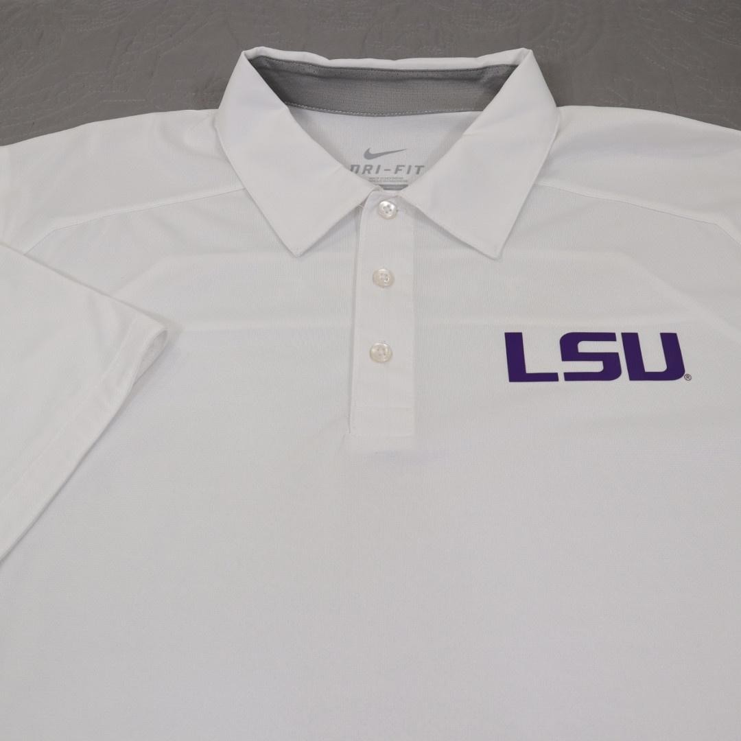 Nike LSU Tigers Polo Shirt Mens L White NCAA Dri Fit Golf Performance College