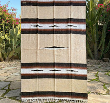 Authentic Mexican Blanket Tan Brown Grey Black White Diamond Thick Yoga Blanket