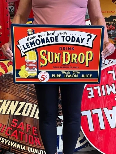 Antique Vintage Style Metal Sign Sun Drop Soda Made in USA