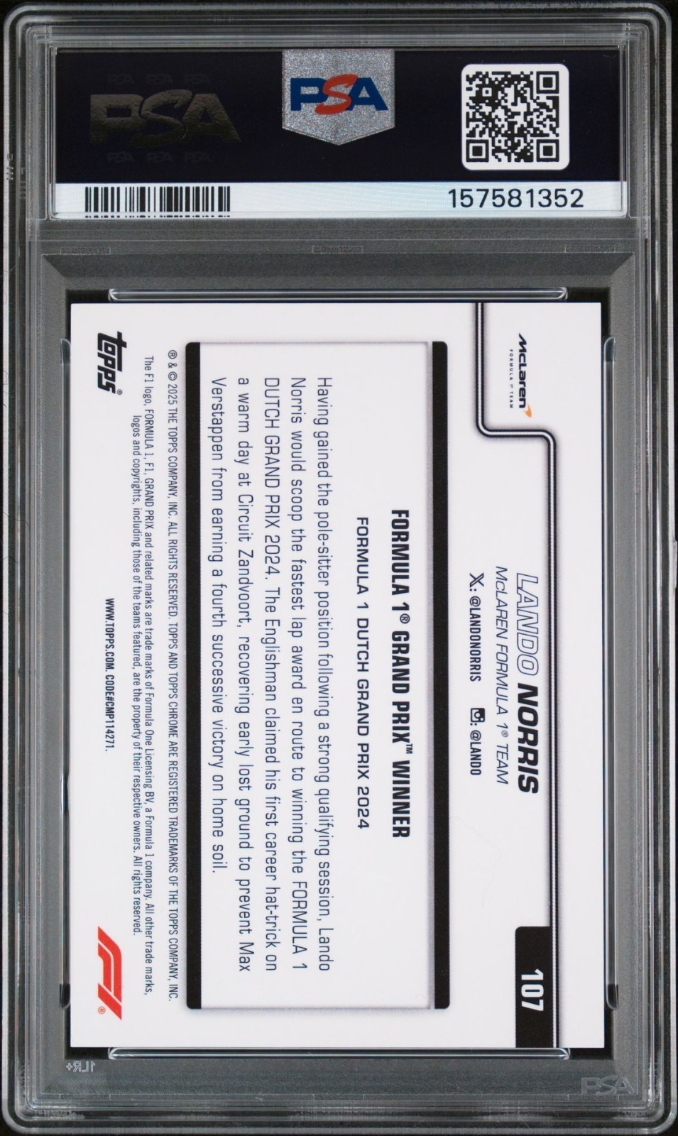 2025 Topps Sapphire F1 Lando Norris #107  Red 4/5 Driver Match view 2