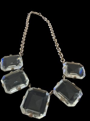 J Crew 5 Crystal Emerald Cut Bezel Set Stones Necklace 17 - 20  EUC