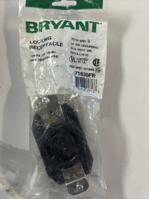Bryant Locking Receptacle 71630FR 3P, 4W, Grounding, 30A, 480V, 3PH