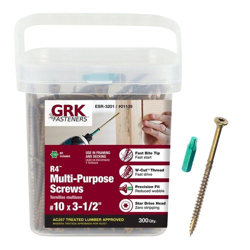 GRK Fasteners R4 Multi-Purpose Framing Screws, #10 x 3-1/2 Inch, Yellow Zinc