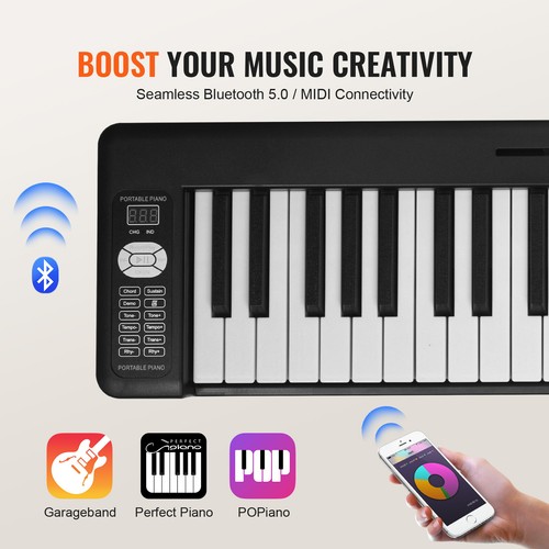 VEVOR Clavier Piano Pliable Numérique 61 Touches Portable Bluetooth MIDI Noir - Zdjęcie 6 z 12