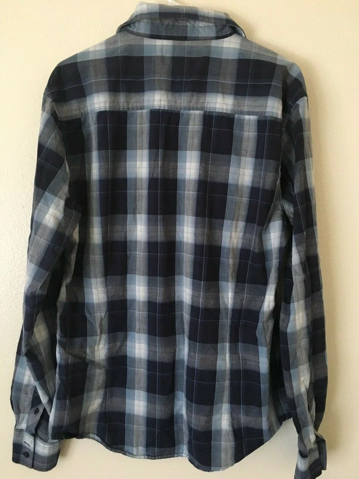 RAW STATE PREMIUM MEN'S SLIM FIT LONG SLEEVE BUTTON COLLAR BLUE PLAID SHIRT XL - Image 3 of 4
