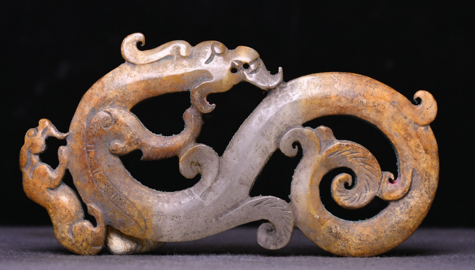 10CM Old Han Dynasty Natural Hetian Jade Carve Dragon Pixiu Beast YuBi Yu Bi