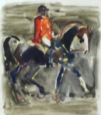 unleserlich signiert - Expressionismus-Aquarell: EIN REITER AUF SEINEM PFERD