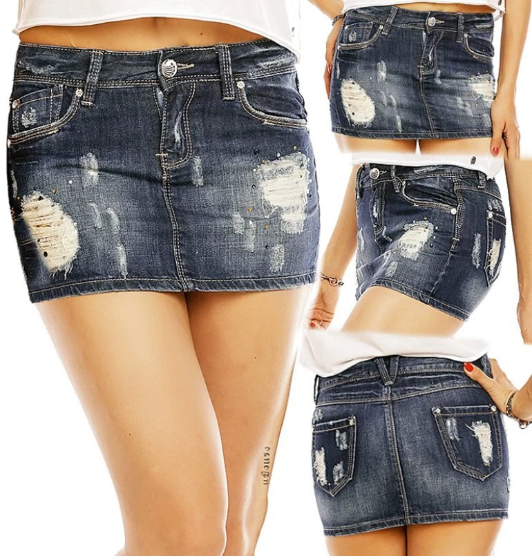 Sexy Miss Ladies Hip Jeans Mini Skirt Girly Rhinestone XS 32 S 34 M 36 L 38 XL