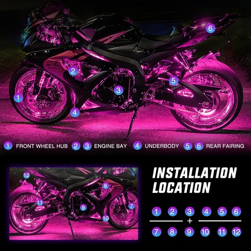 Nilight 12PCS Motorcycle RGB Led Light Kit Waterproof Underbody Light Strips - Picture 3 of 9